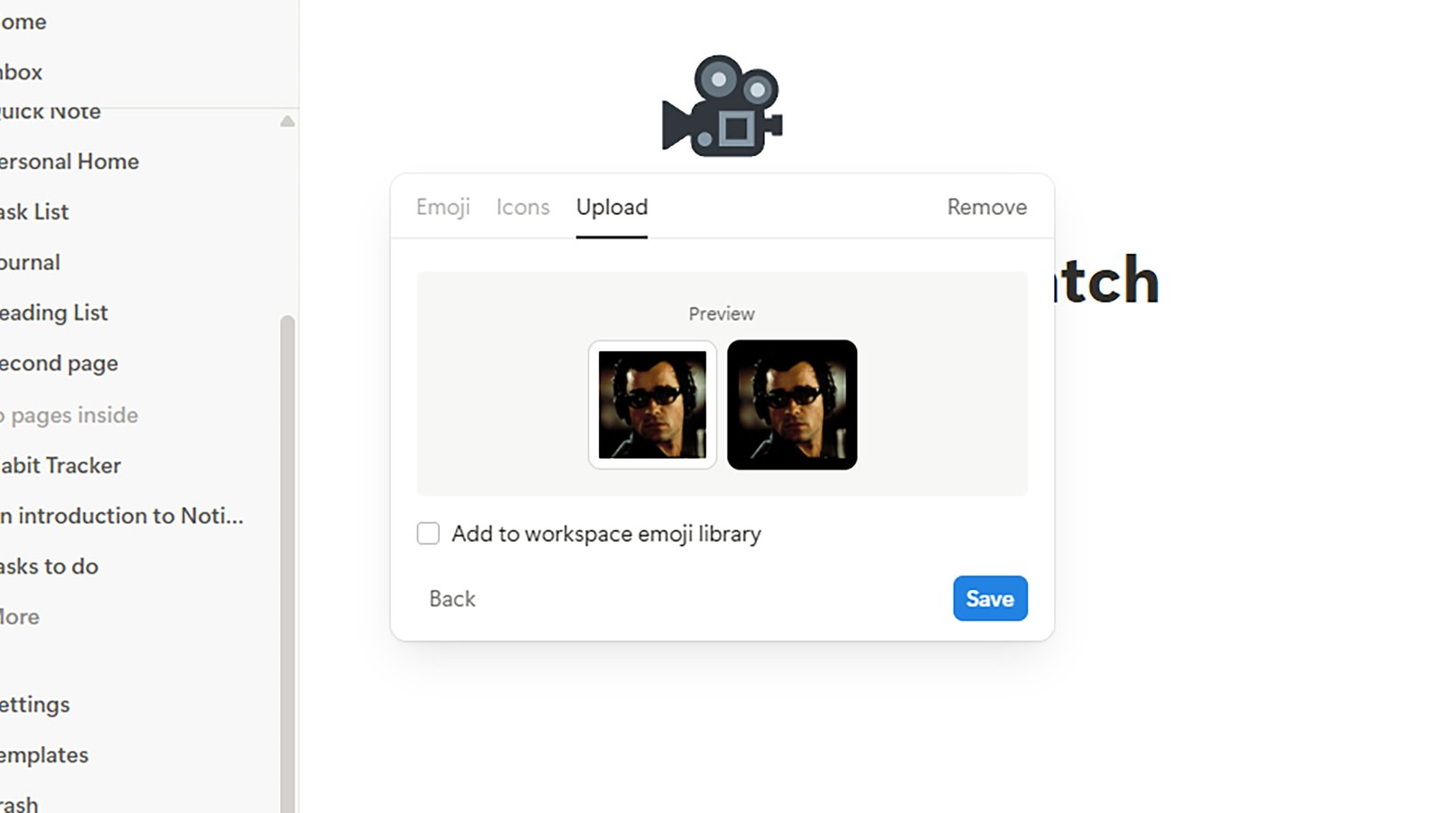screenshot of the custom emoji options in notion