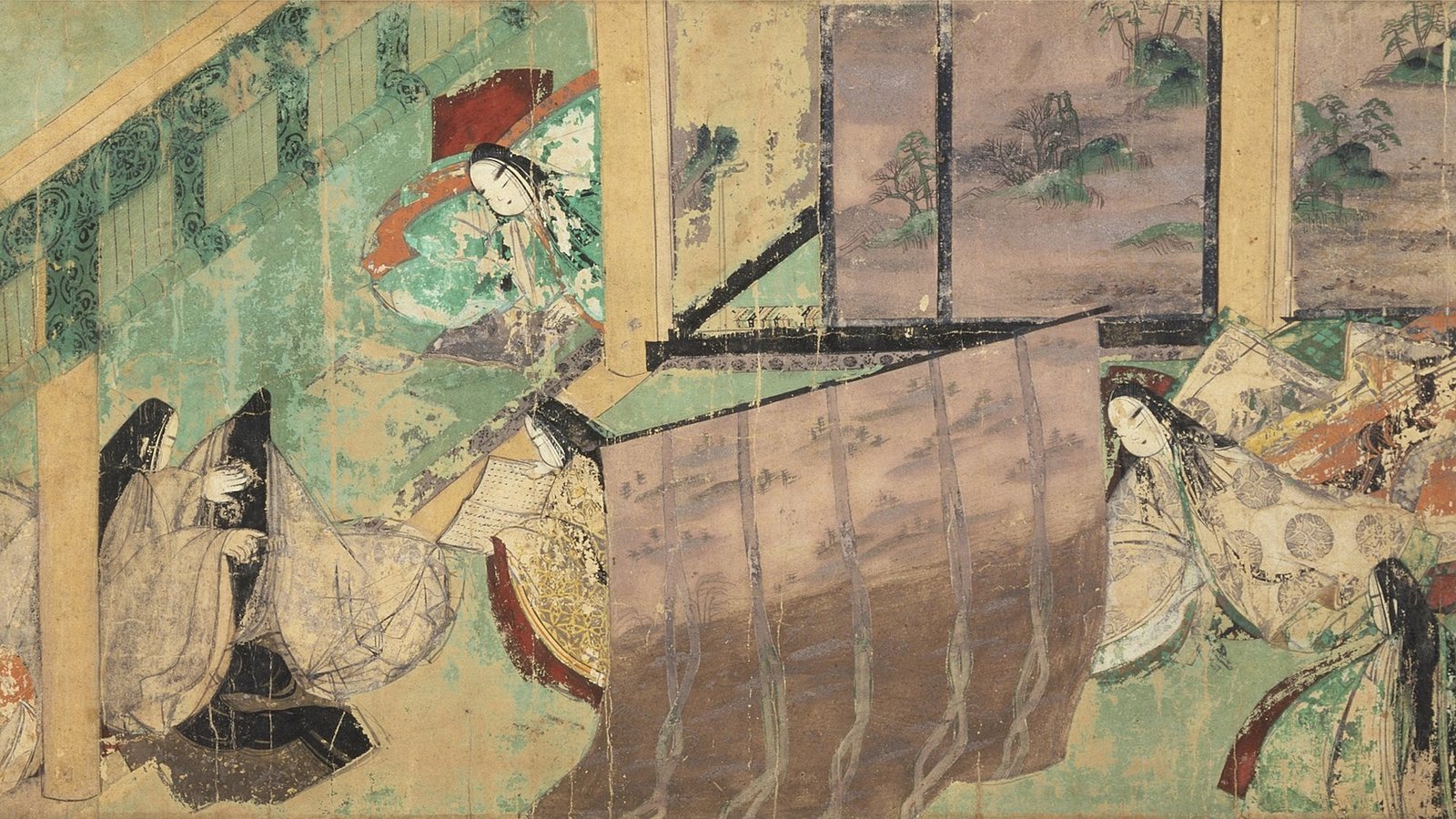 Illustration scroll for The Tale of Genji from Medieval Japan