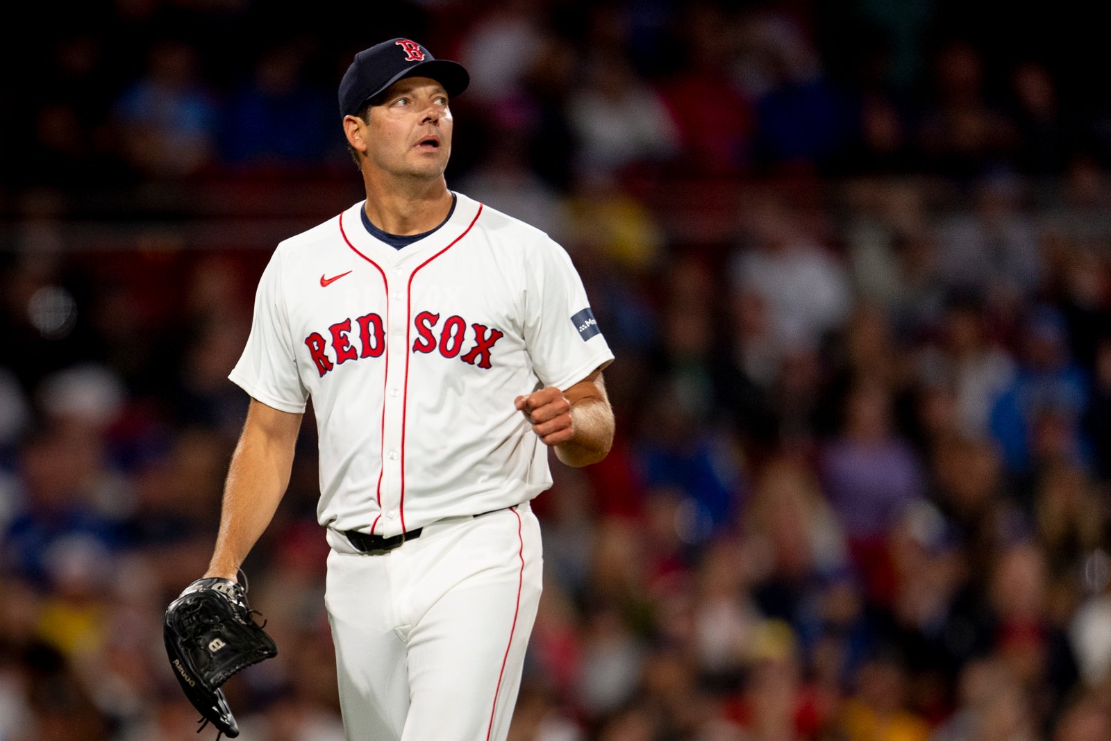 Rich Hill #44 of the Boston Red Sox reacts during the seventh inning of a game against the Toronto Blue Jays on August 29, 2024.