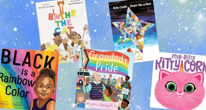 Collage of picture books that have been banned in the US. The titles of these are listed in the text below. 