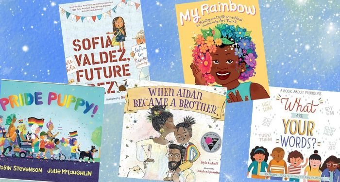 Collage of picture books that have been banned in the US. The titles of these are listed in the text below. 