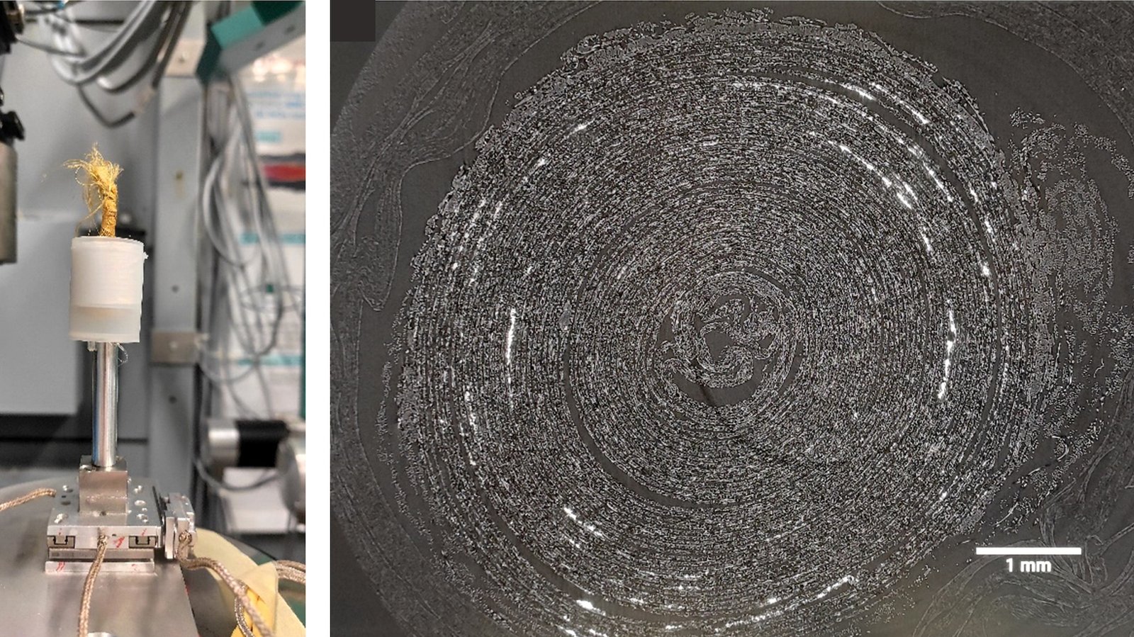 Tibetan Buddhist pray scroll next to example of its X-ray scan