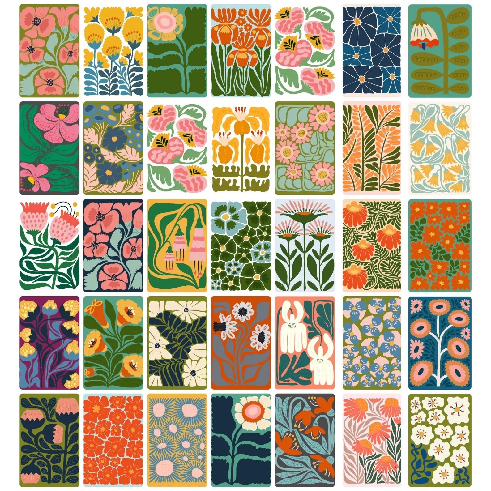 Unique Mid Century Modern Flower Note Card Set