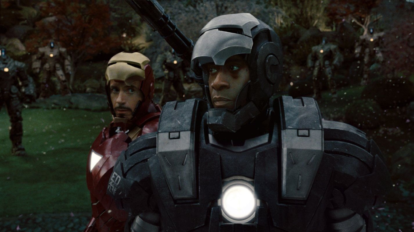 don cheadle and robert downey jr as war machine and iron man