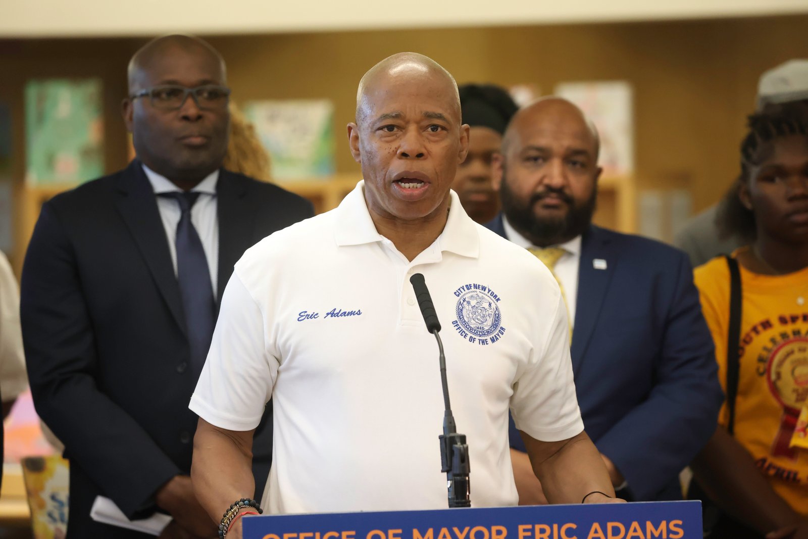 NYC Mayor Eric Adams speaking at a press conference.