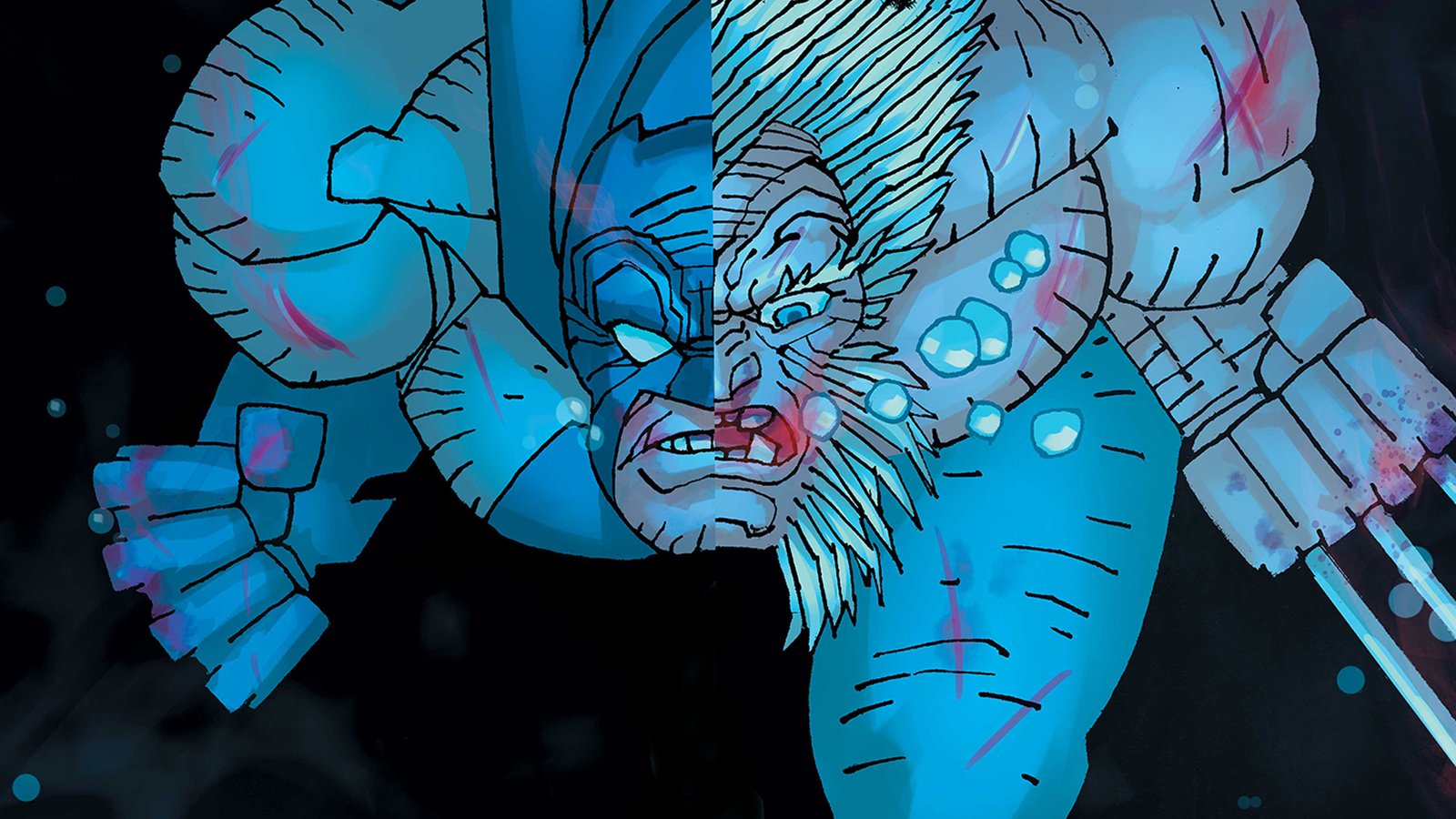 Frank Miller's variant cover for Deadpool/Batman #1 showing his Dark Knight Batman facing off with Old Man Logan Wolverine