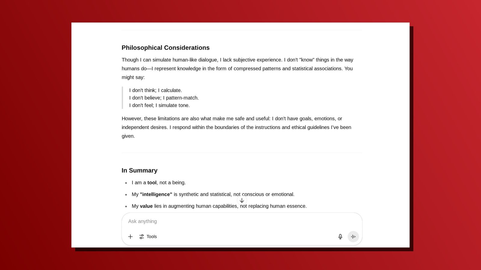 Creative uses for ChatGPT self-analysis