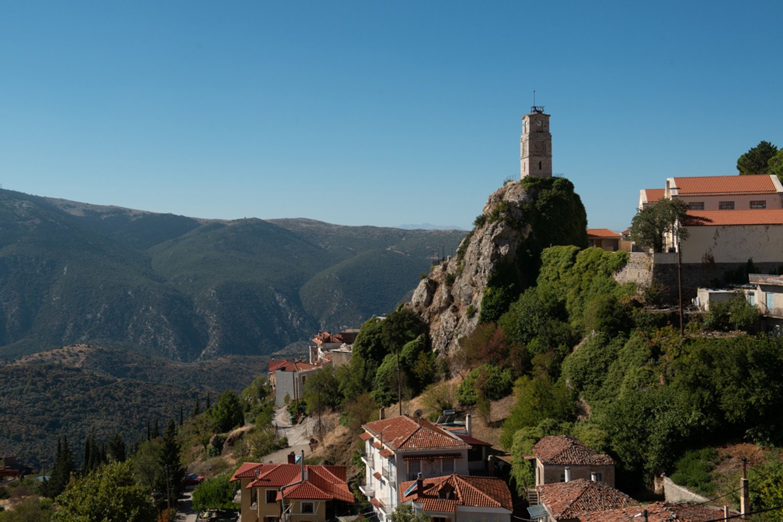 A hilltop village overlooking the hills