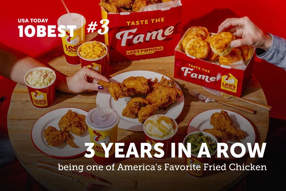 Lee's Famous Recipe Chicken Makes USA Today's Top 10 Fast Food Fried Chicken List for Third Consecutive Year