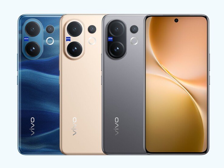 The Vivo V60 smartphone comes in mist gray, moonlit blue, and auspicious gold colorways (Image source: Vivo)