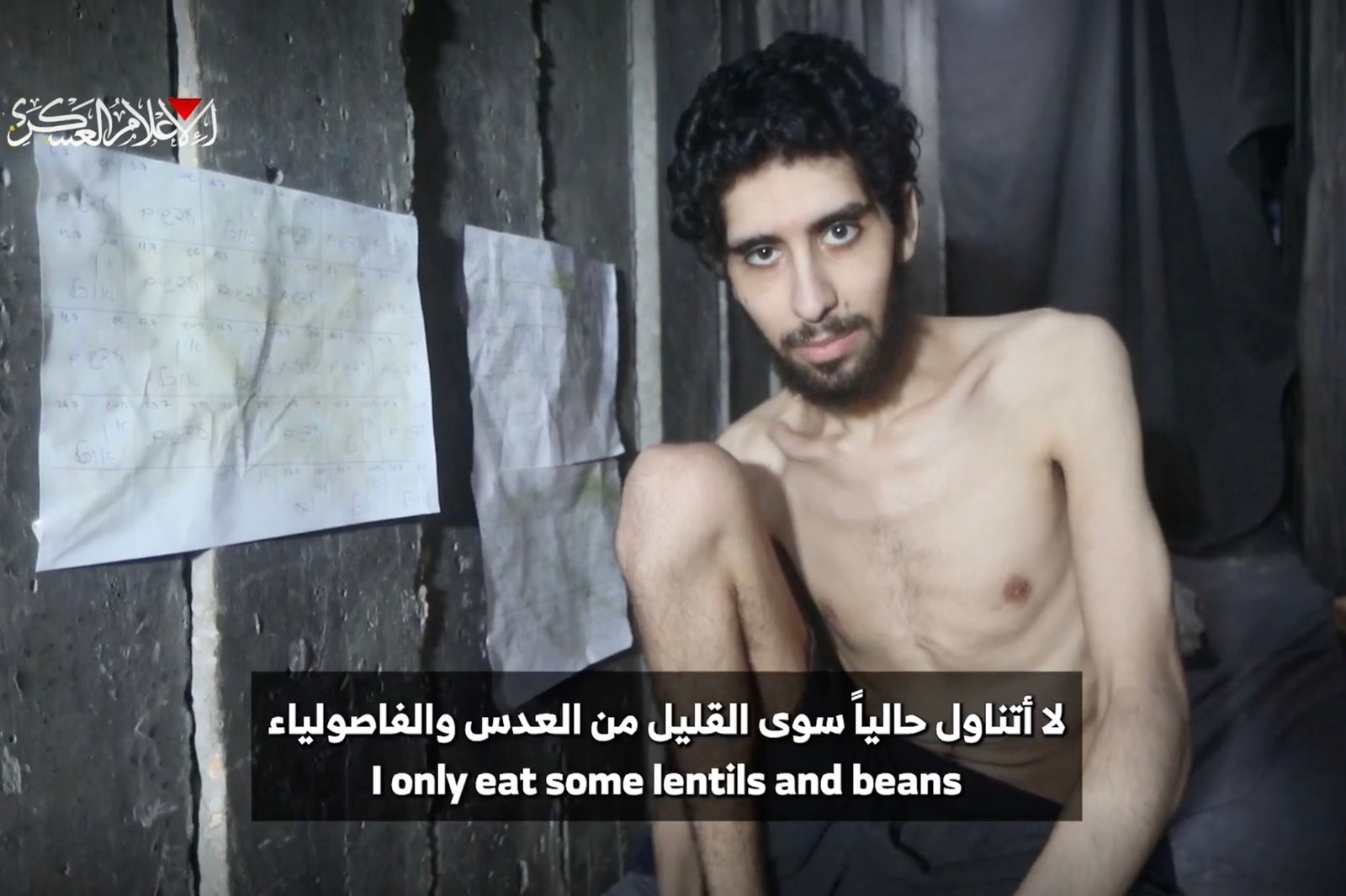 Emaciated hostage in Hamas propaganda video.