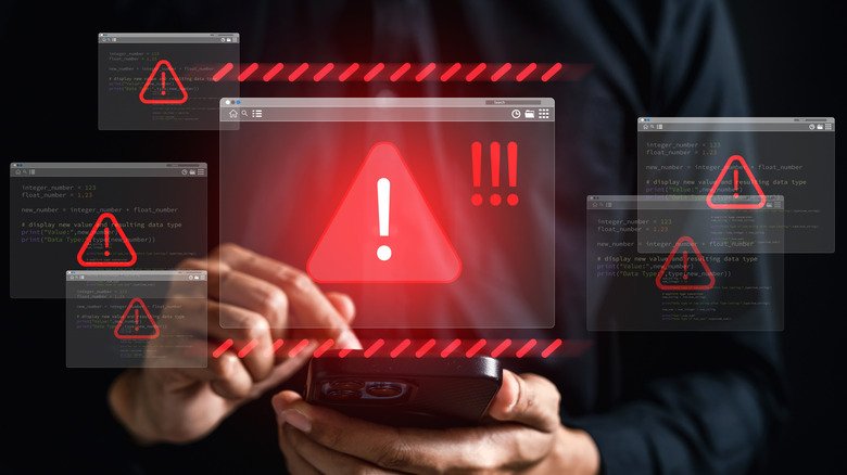 warning signals hovering in digital display over a phone