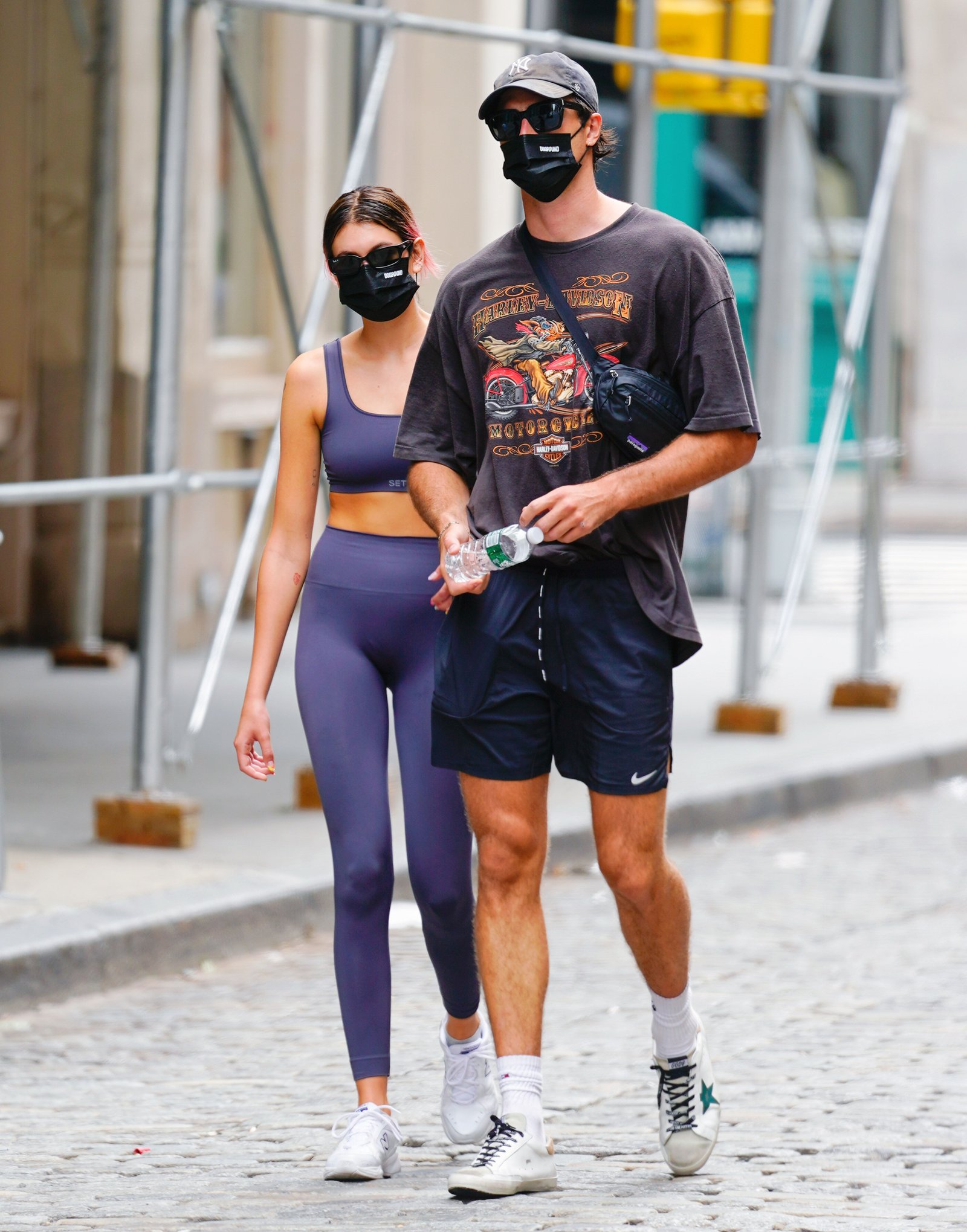 new york, new york september 09: kaia gerber and jacob elordi come back from the gym on september 09, 2020 in new york city. (photo by gotham/gc images)