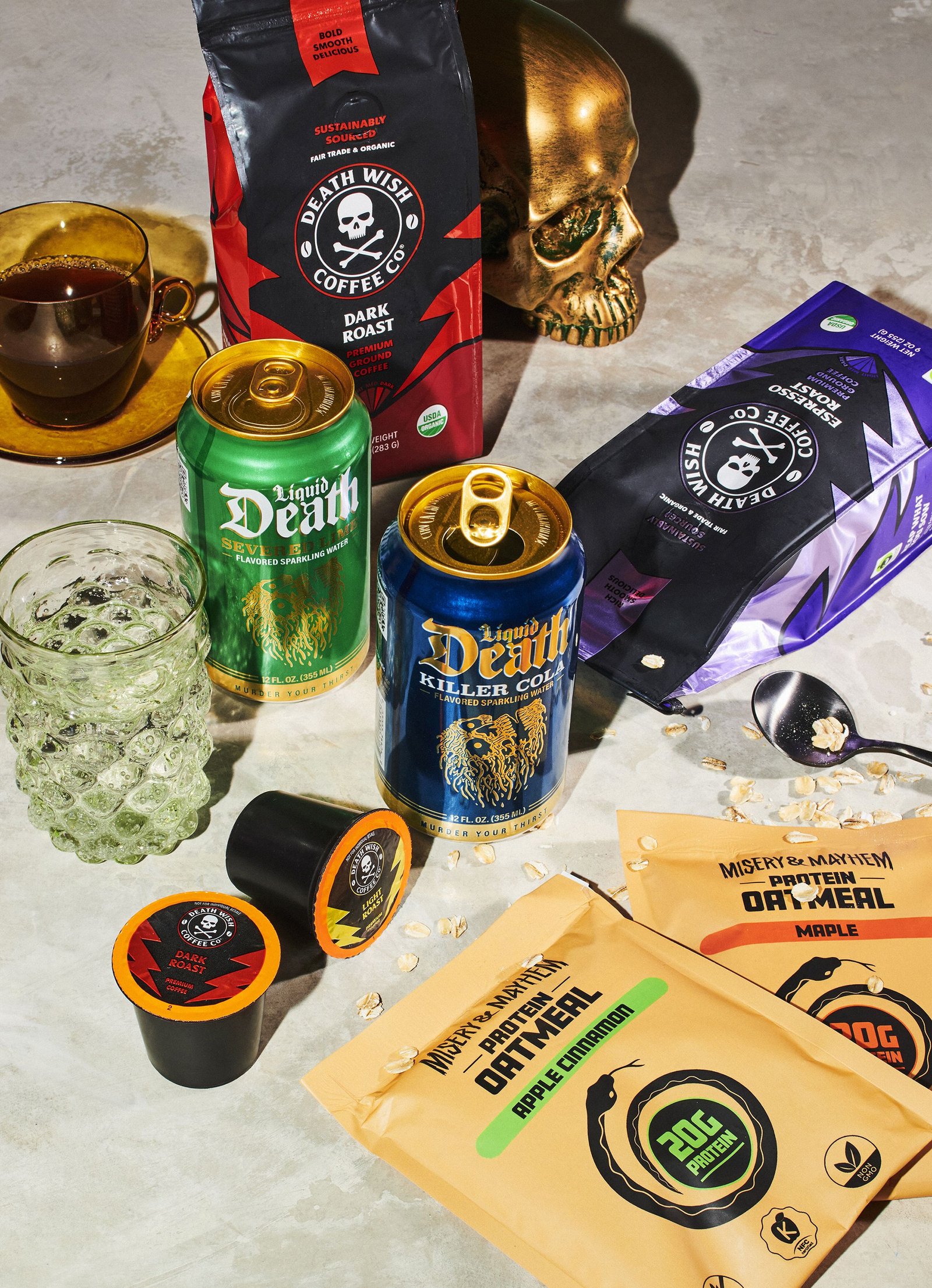 liquid death misery and mayhem death wish coffee