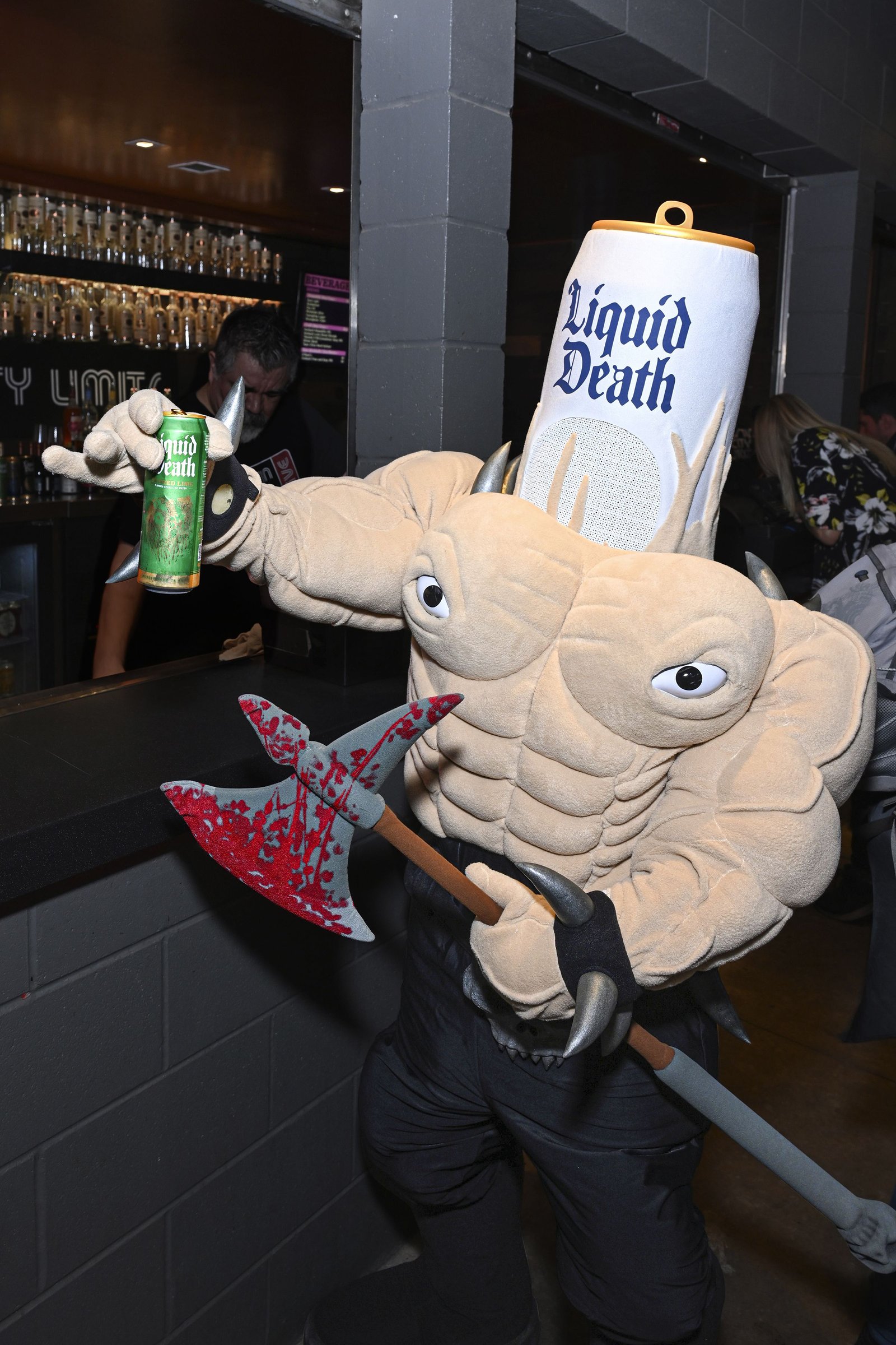 austin, texas march 08: sponsor liquid death's mascot seen with a can of liquid death during the “variety power of comedy” at the 2023 sxsw conference and festivals at acl live on march 08, 2024 in austin, texas. (photo by daniel boczarski/variety via getty images)