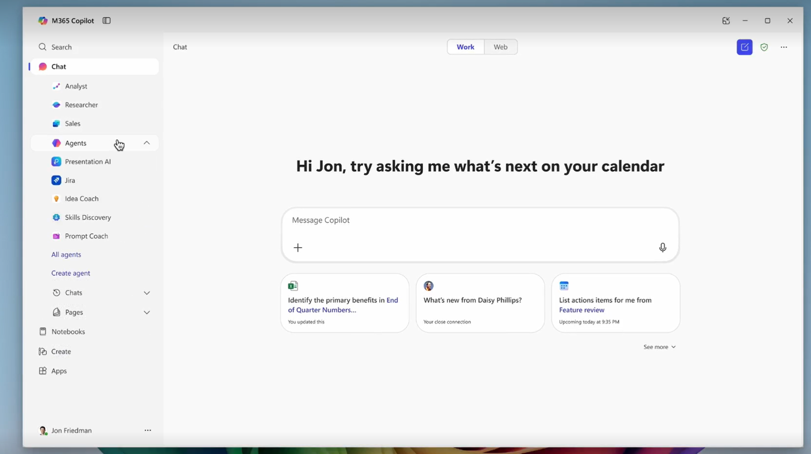 Microsoft 365 Copilot app with agents
