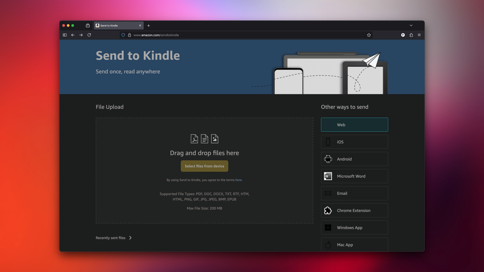 Using Amazon's Send to Kindle website.