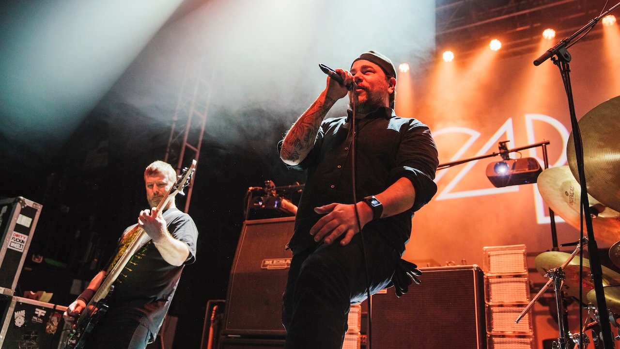 Greg Kubacki and Michael Dafferner of Car Bomb perform at O2 Academy Leeds on March 16, 2017 in Leeds, United Kingdom.