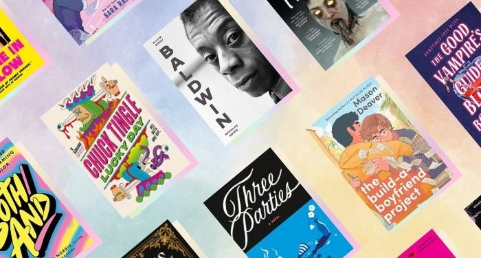 a collage of new queer book covers