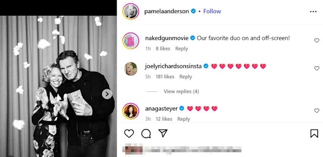 Joely Richardson's comment on Pamela Anderson's IG