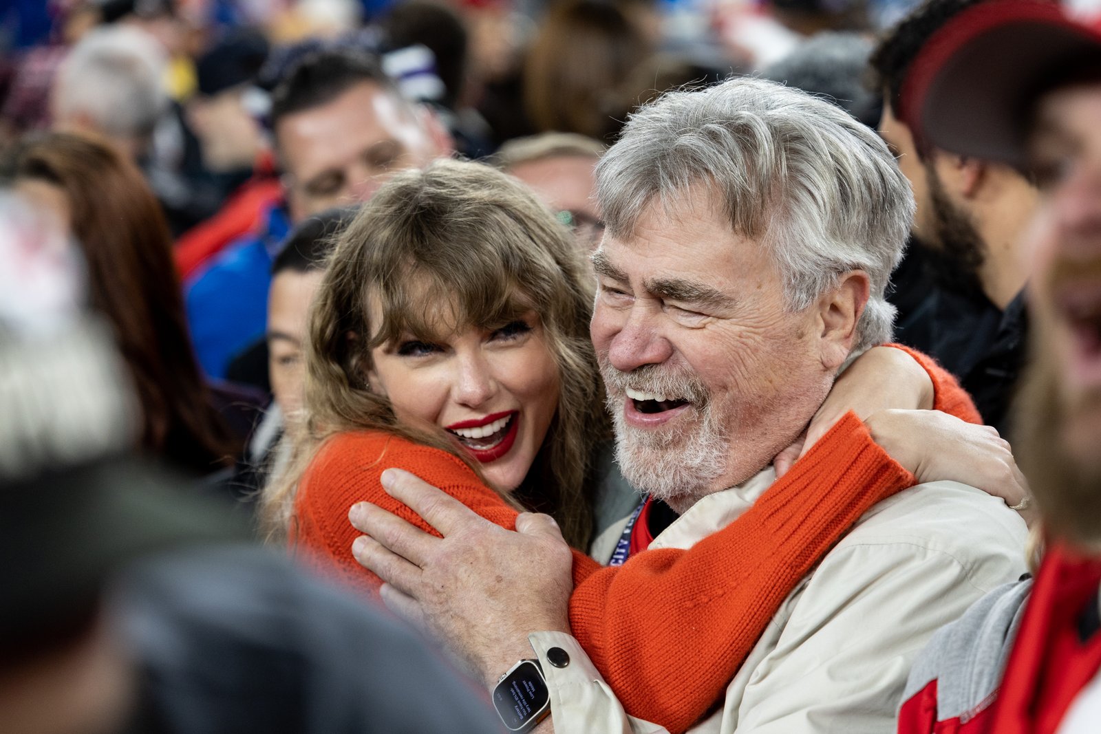 Ed Kelce hugging Taylor Swift after the AFC Championship in 2024