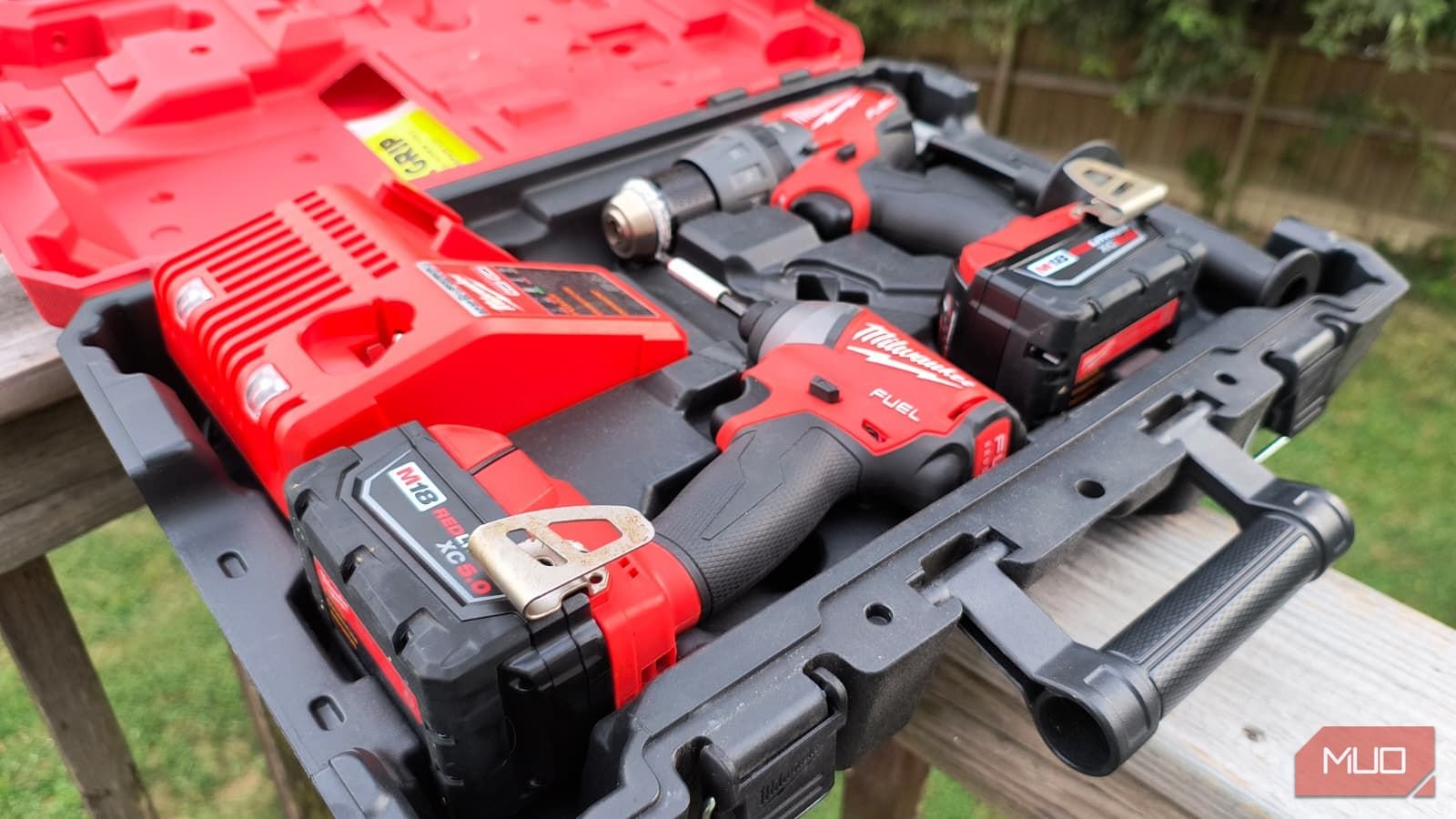 A drill and driver set in its case