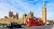 Double-decker buses and black cab with Big Ben and Houses of Parliament in London